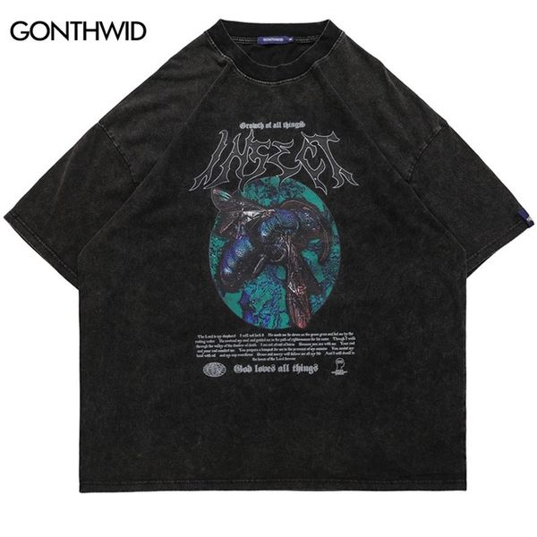 

oversized distressed tshirts streetwear hip hop graphic print punk rock gothic tshirt harajuku casual loose short sleeve 220622, White;black