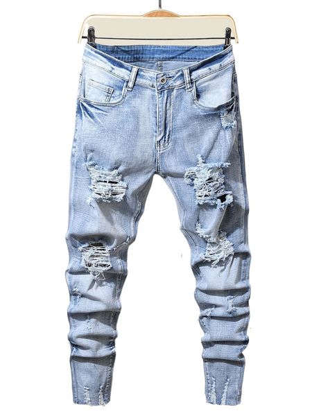 

men ripped raw cut jeans r7yp#, Blue