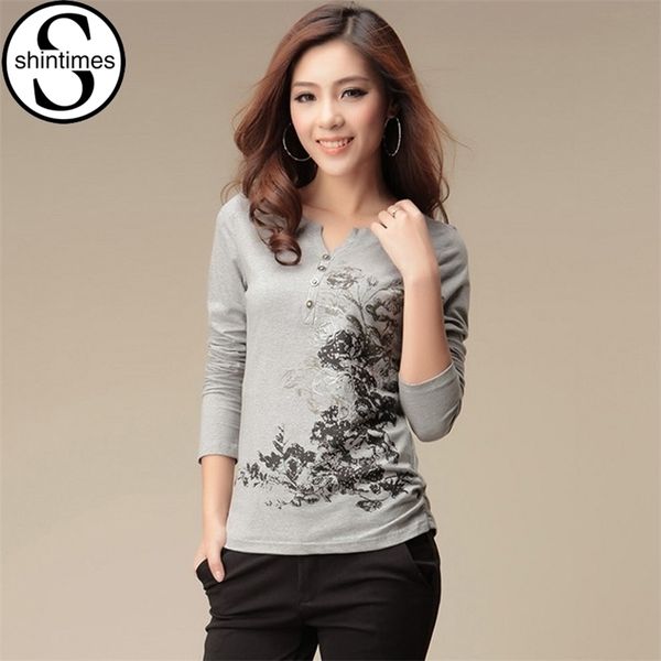 

shintimes graphic tees women tshirt long sleeve t shirt women fashion cotton tshirt camisetas mujer tee shirt femme 210317, White