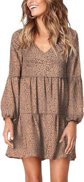 

women leopard tunic dress v neck floral swing shift dresses d1ro#, Black;gray