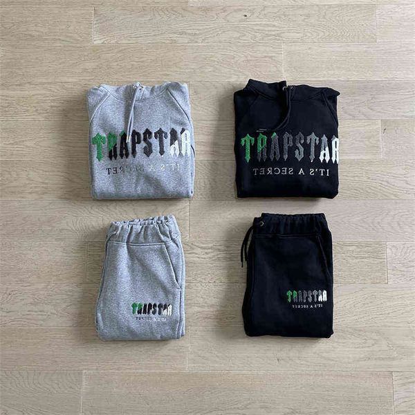 

men trapstar tracksuit combination chenille decoded hoodie jogging pants green women embroidered jacket, Gray