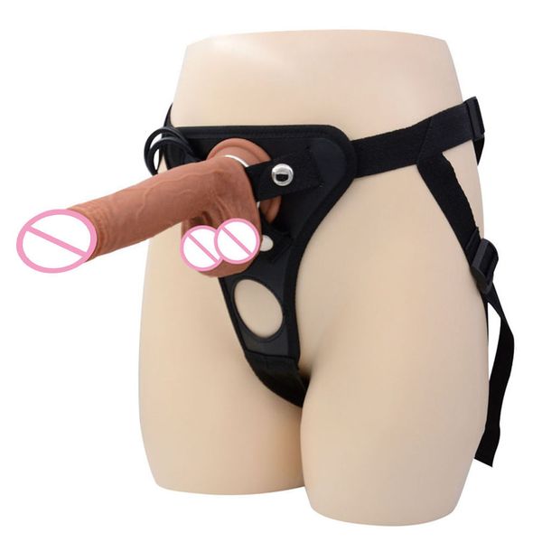 Strap-on Realistic Penis Dildo Calças Sexy Toys para homens homens Womengay Strapon Belt Belt Games Games enormes