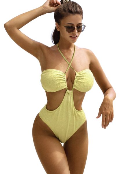 

crisscross front halter tie back monokini a3rb#, White;black