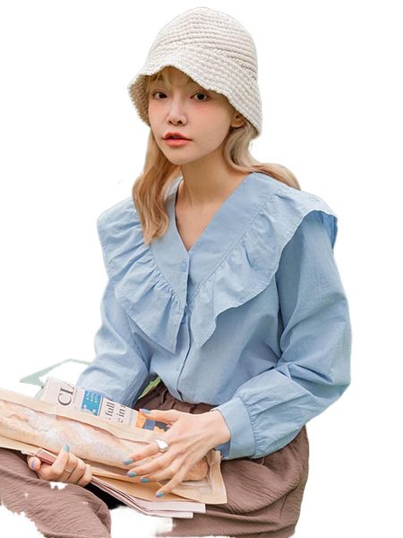 

dazy ruffle trim button front blouse l4ha#, White