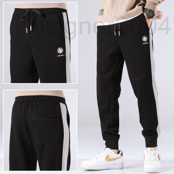 

men's pants designer youth autumn and winter fashion br new slim fit foot binding trend men's leisure sports leggings thick style, Black