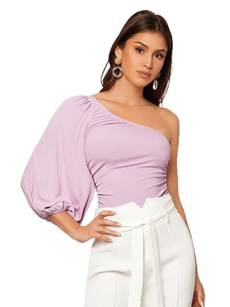 

one shoulder lantern sleeve w5he#, White