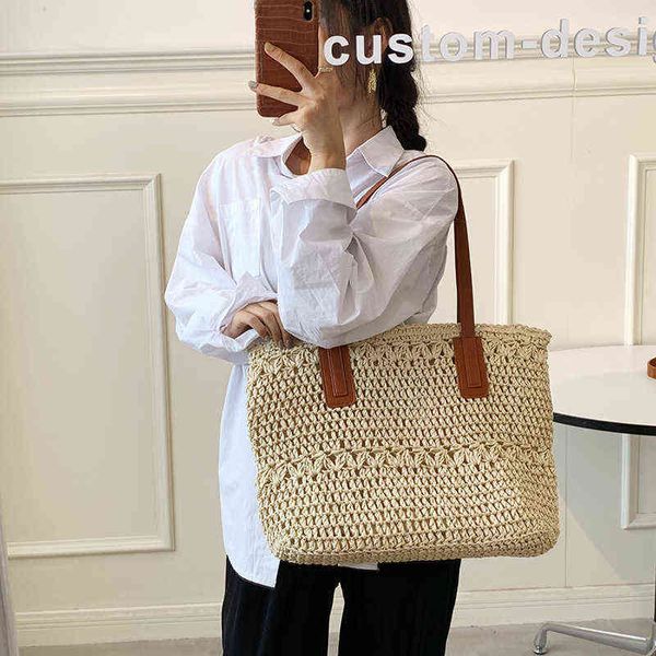 

woven handbag female straw woven bag temperament one shoulder portable leisure rattan woven bag ins holiday beach bag 220615