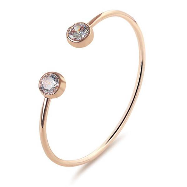 

open rose gold double head cz cubic zirconia bangles bracelets for women gift jewelry punk style fashion ladies bijoux accessories, Black