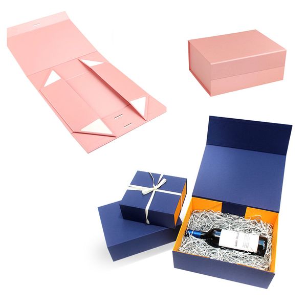 Confezione regalo magnetica pieghevole in cartone di carta di lusso 23X17X7cm con sacchetto di imballaggio regalo squisito nastro