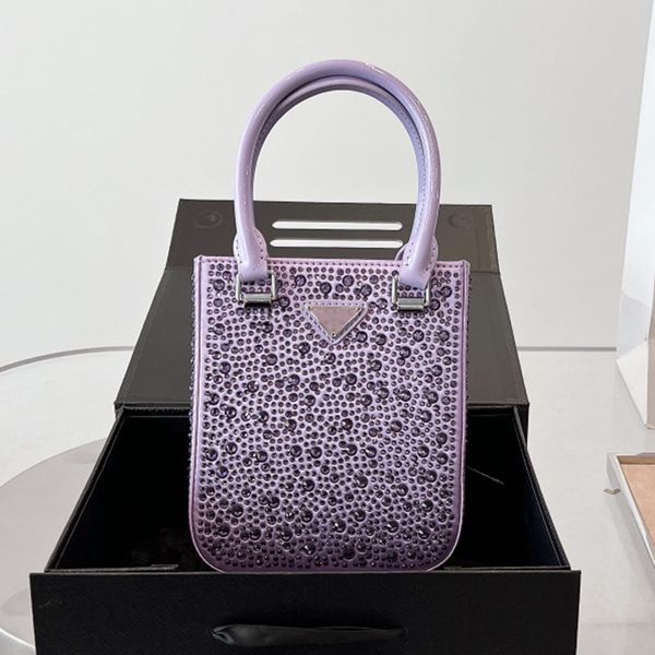 

italy brand classic triangle sign mini handbags lady bags rhinestone inlaid silks and satins shoulder bag fashion women crossbody totes desi