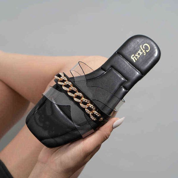 

slippers classic crystal chain designer brand women sandals outdoor beach nonslip woman slides fashion concise summer new shoes 220518, Black