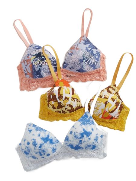 

3pack plant print bra c0og#, Black;red