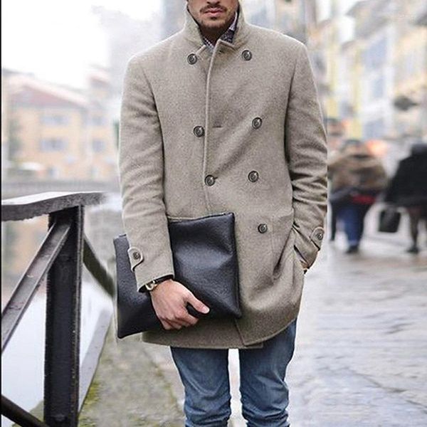 Misto lana da uomo Cappotto misto lana Abbigliamento Uomo stile britannico Cappotti a maniche lunghe di media lunghezza Autunno Inverno Tinta unita Viol22