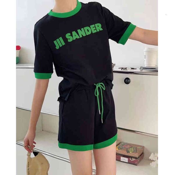 

two piece dress jil summer set contrast letter print t-shirt high waist lace up casual shorts women 14aw, White