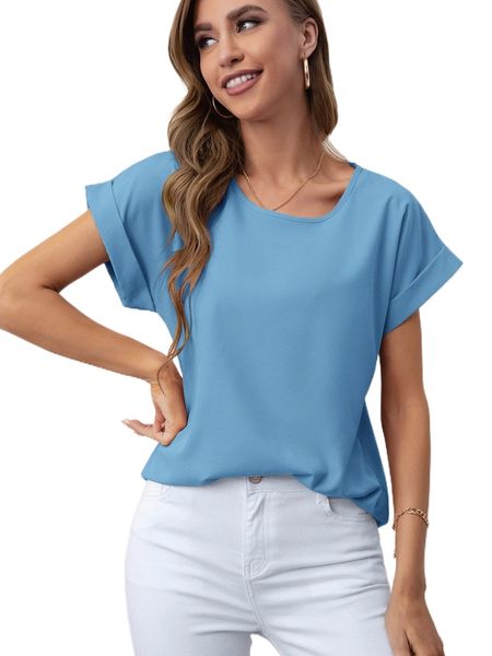 

rolled cuff batwing sleeve blouse t0x6#, White