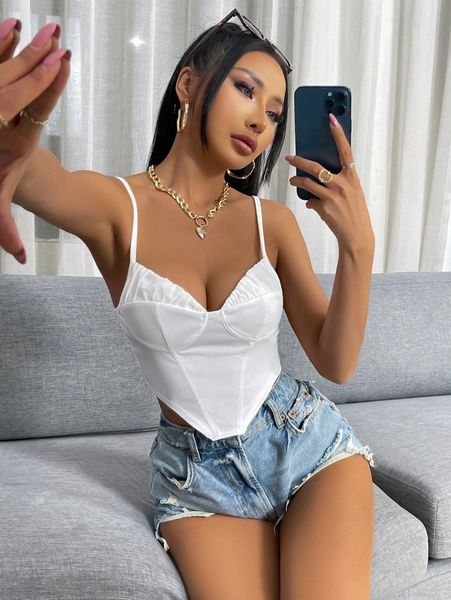 

ruched detail asymmetrical hem cami 06e5#, White