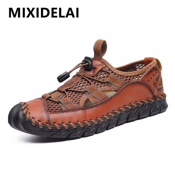 

summer breathable men sandals fashion roman handmade mesh casual shoes platform outdoor s beach 220611, Black