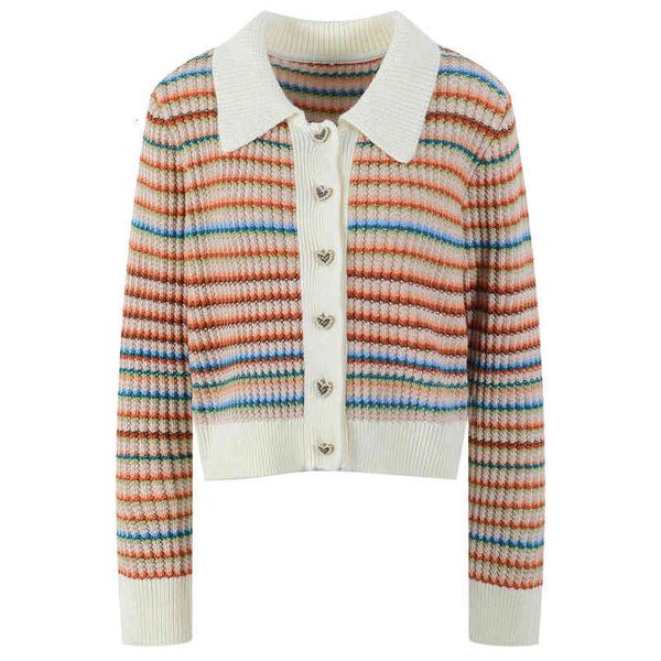 

women's knits tees spring color bar love button polo long sleeve sweater women's cardigan short sweet iyiu, White