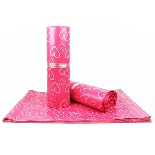 

50pcs courier bags frosted pink heart pattern selfseal adhesive shoes bag matte material lope mailer mailing bag organizer y200714, Blue;pink
