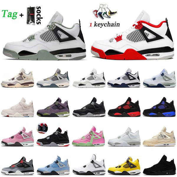 

2022 jumpman 4s seafoam retro basketball shoes with socks jordens 4 midnight navy fire red thunder craft cactus jack sail pink black cat wom