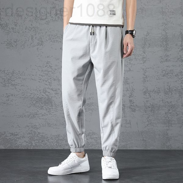 

men's pants designer ice silk pants men's summer thin loose foot binding sports korean fashion breathable nine point leisure quick, Black