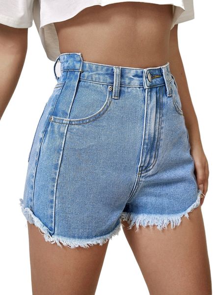 

washed raw hem denim shorts n9zm#, White;black