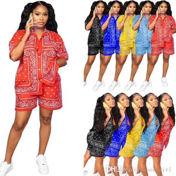 

2022 womens causal tracksuits fashion casual paisley printed two piece set short sleeve shirt and shorts outfits, Gray