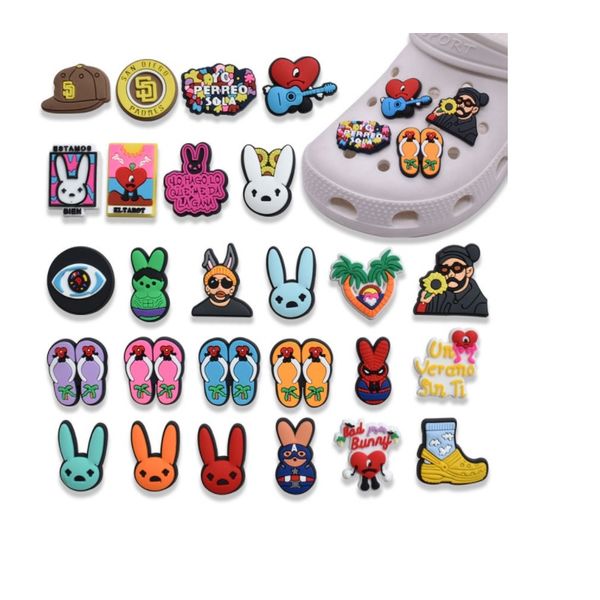 

rabbit pvc shoe charms buckles fashion charm accessories soft rubber jibitz for croc shoes cartoon baby girls boys garden shoes, White;pink