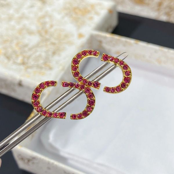 

retro designer women classic stud earrings letter diamonds studs vintage jewelries party wedding lovers gift engagement, Golden;silver