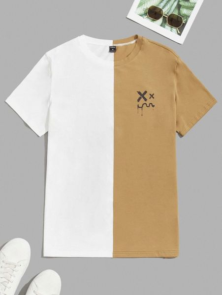 

men colorblock graphic print tee u26d#, White;black