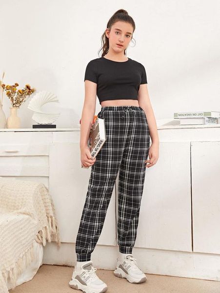 

teen girls crop and plaid pants set she, White