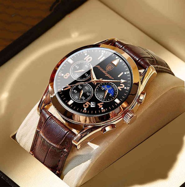 Poedagar 816 Luxo Homem de Luxo Man Wristwatch Luminous Leather Relógio Relogio Masculino Mente Mens Wrist Quartz Watch