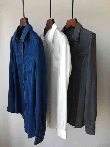

women's polos double pocket denim fiber shirt summer pure original, White