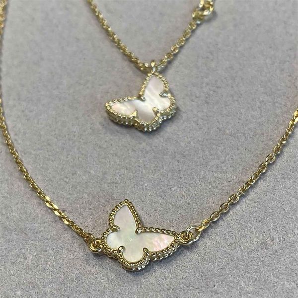 

2021 new arrival v gold material butterfly shape bracelet and necklace with white shell for women engagement jewelry gift shi2621, Golden;silver