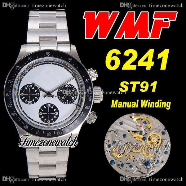 

wwf paul newman 6241 st91 manual winding chronograph mens watch 1967 rare vintage black bezel white dial oystersteel bracelet timezonewatch, Slivery;brown