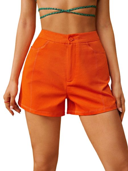 

neon orange zipper fly shorts z1fb#, White;black