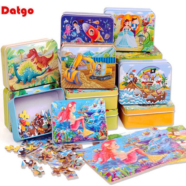 

60 pcs cartoon animal wood jigsaw puzzles kids early educational learning wooden toy for children 10 set wholesale