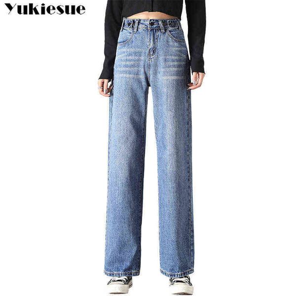 

boyfriend vintage woman's jeans with high waist wide leg woman mom women's for women jean femme clothes t220728, Blue