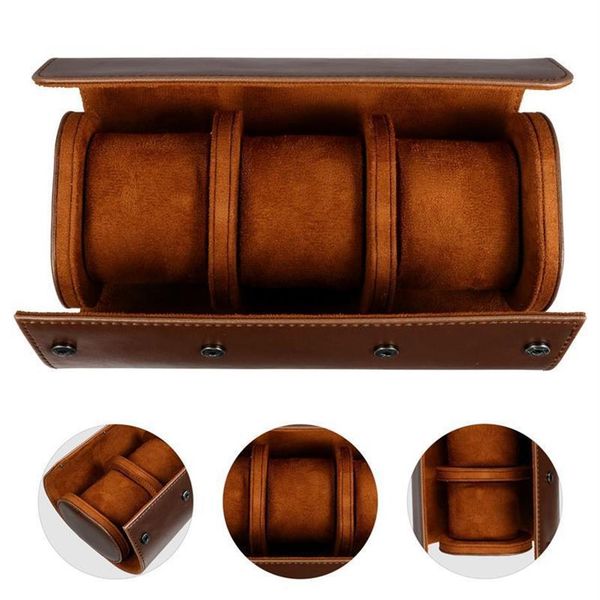 

card holders 3 2 1 3 slots watch roll retro travel case chic portable vintage leather display storage box with slid in out organi234d, Brown;gray
