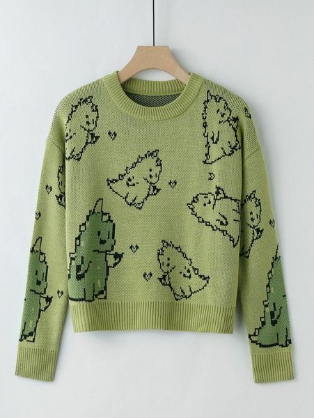 

cartoon pattern drop shoulder sweater l69n#, White;black