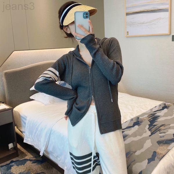 

two piece dress designer tb casual knitted wool sports suit women's 22 early autumn brand slim hooded cardigan + trousers two-piece drc, White