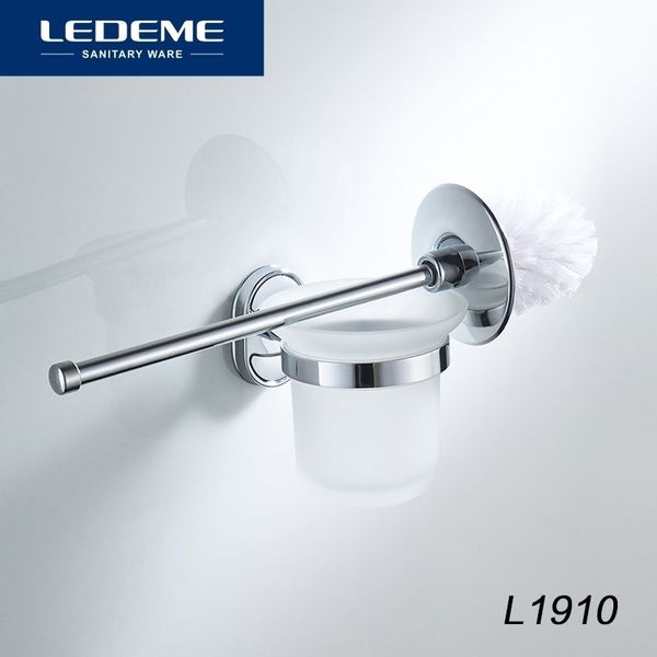Suportes de escova de vaso sanitário LEDEME Tipo durável de parede de aço inoxidável WC com xícara de vidro clássico Chrome L1910 Y200407