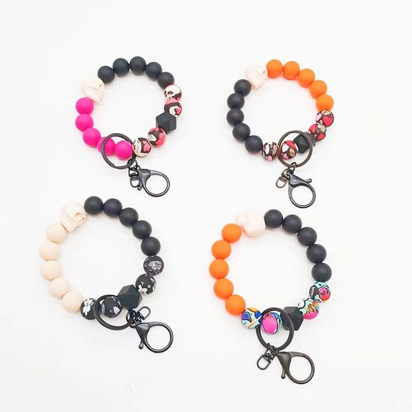 

foreign trade food grade silicone beads bracelet accessories elastic rope bracelet female keychain halloween gift multi-color optional, Silver