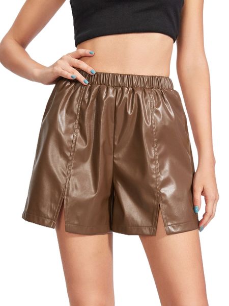 

x luisana batista split detail high waist pu leather shorts z94t#, White;black