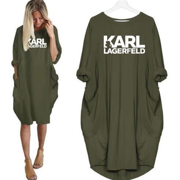

fashion-women karl casual loose dress letter spring autumn size 4xl 5xl plus size clothing dress214z, Black;gray