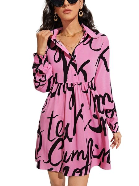 

letter graphic smock dress 59hp#, Black;gray