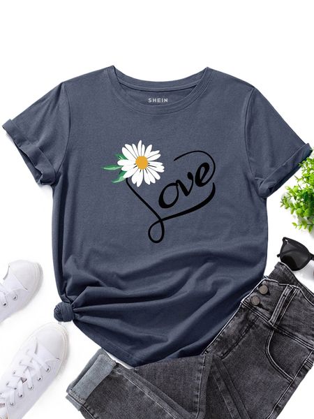 

daisy and letter graphic tee 094j#, White