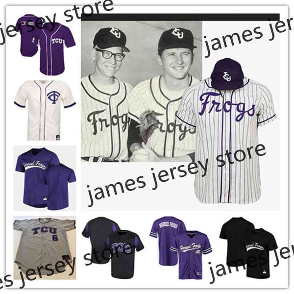 XFLSP 2022College Custom TCU Horned Rãs Baseball Jersey 11 Phillip 25 Sacco 1 Elijah Nunez 6 Wolfe 28 Cinza Rodgers 45 Luke 16 Gene Wood 27 Porter