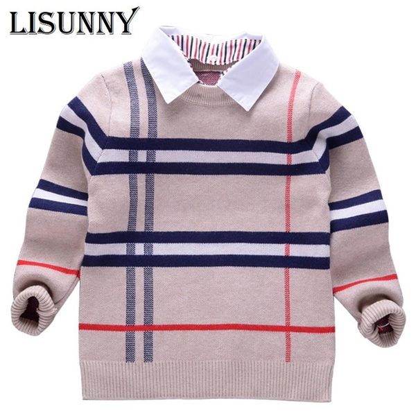 

2021 shirt collar boy sweaters baby stripe classic plaid pullover knit kids clothes autumn winter new children sweater clothing237e, Blue
