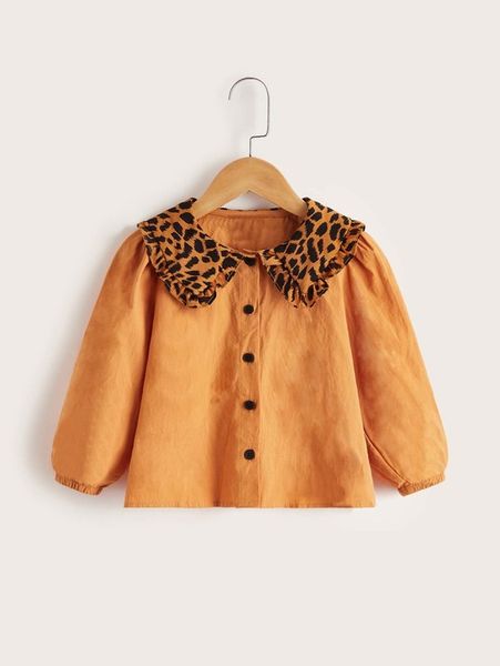 

toddler girls leopard print frill trim lantern sleeve blouse she, White;black